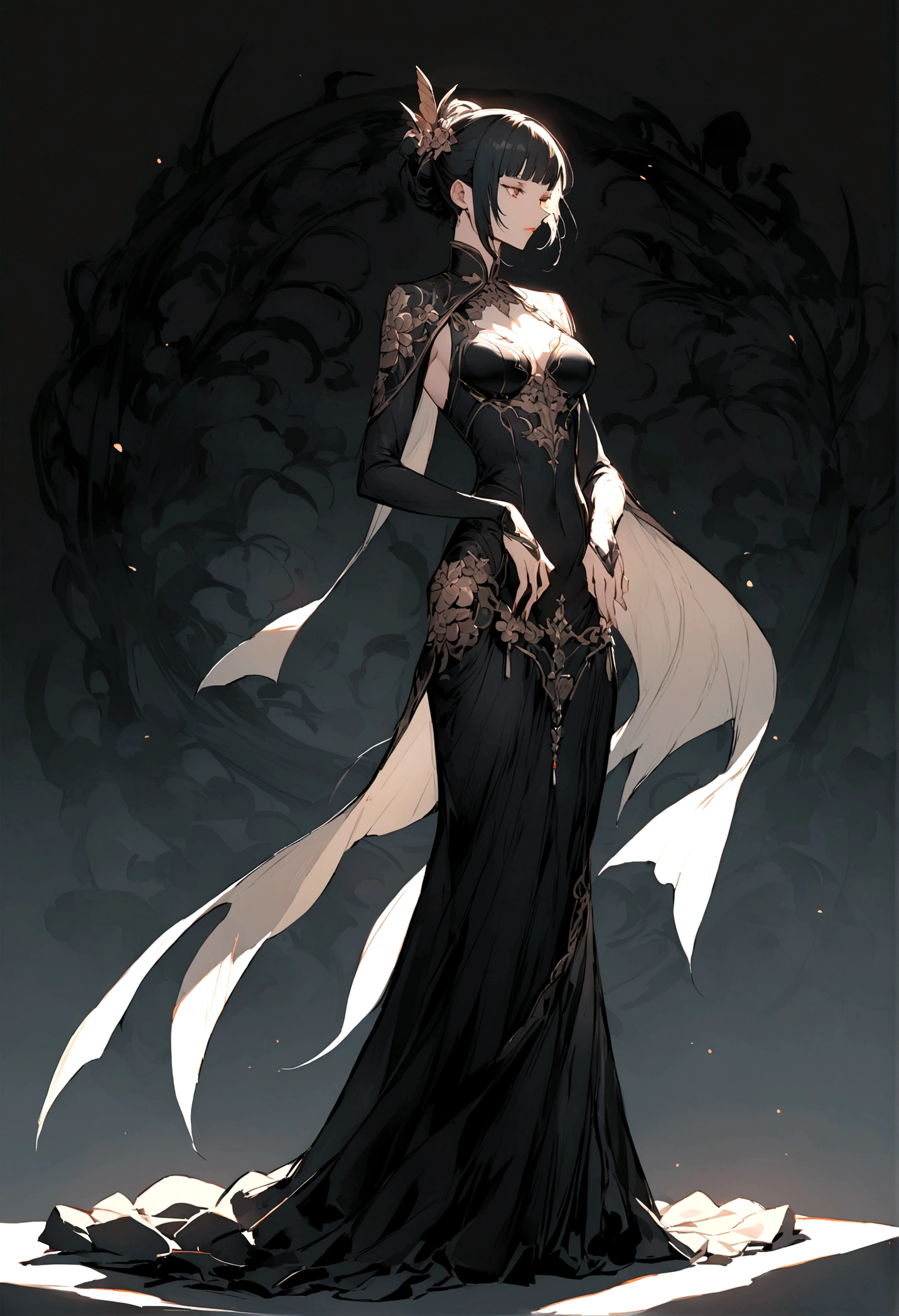 Chinese style，，Immortal World，Woman with long black hair，Standing posture，Persona