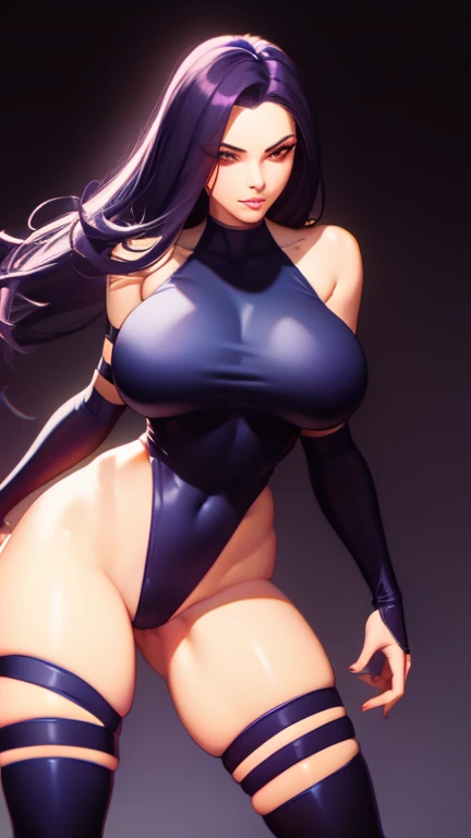 Psylocke has large breasts showing