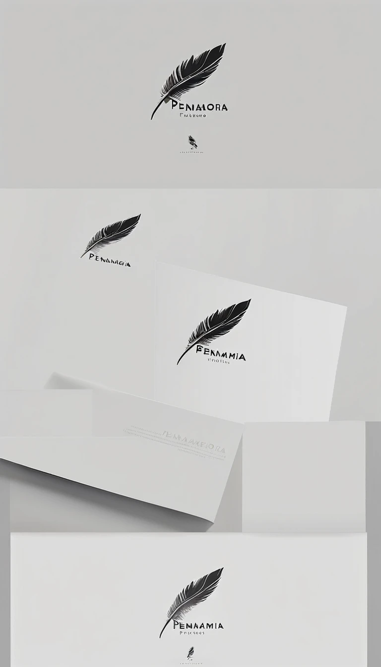 A minimal, modern, simple, cinematic logo design for the brand “Penamemoria". Create a modern, minimalistic, high-quality, logo of a feather-bird