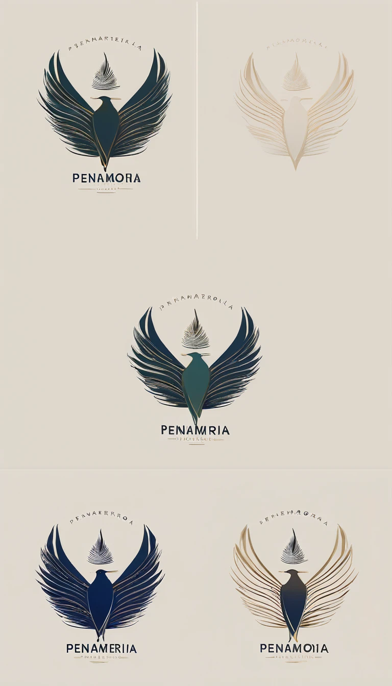 A minimal, modern, simple, cinematic logo design for the brand “Penamemoria". Create a modern, minimalistic, high-quality, logo of a feather-bird
