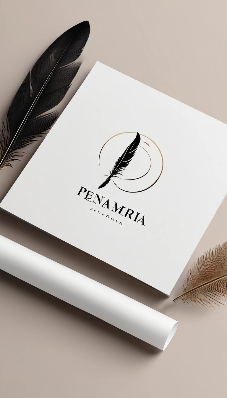A minimal, modern, simple, cinematic logo design for the brand “Penamemoria". Create a modern, minimalistic, high-quality, logo of a feather-bird