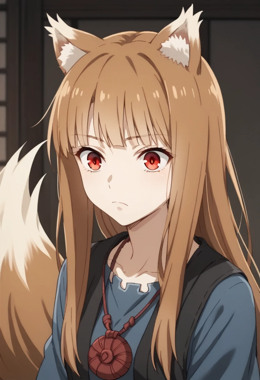 brown hair,long hair,red eyes, wolf girl,wolf ear,wolf tail、大きな胸