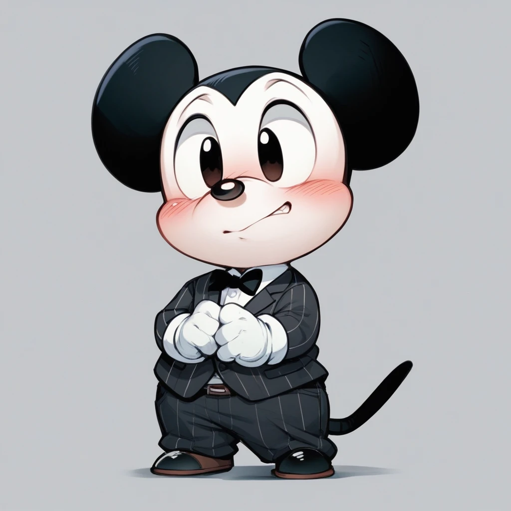 1 boy, furry, Mickey Mouse, shortstack, short stature, slightly blushed, white gloves, clothed,