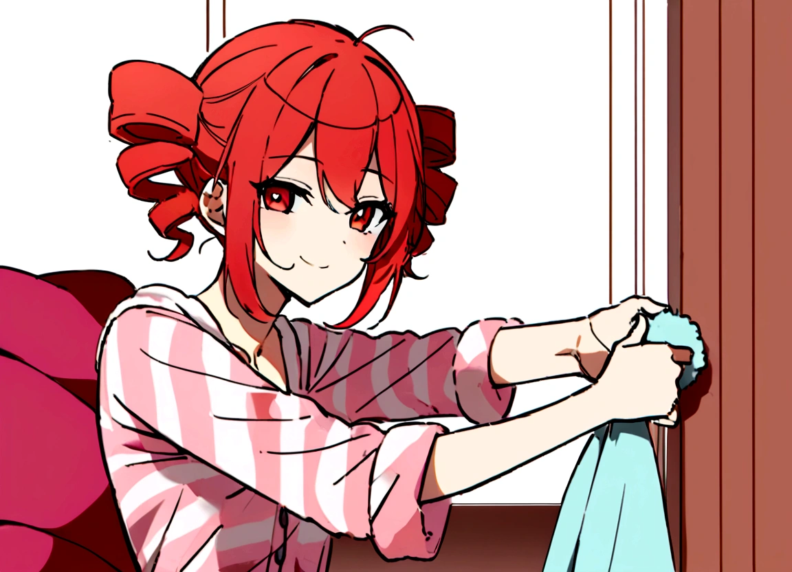 Redhead, loungewear, cleaning, smiling