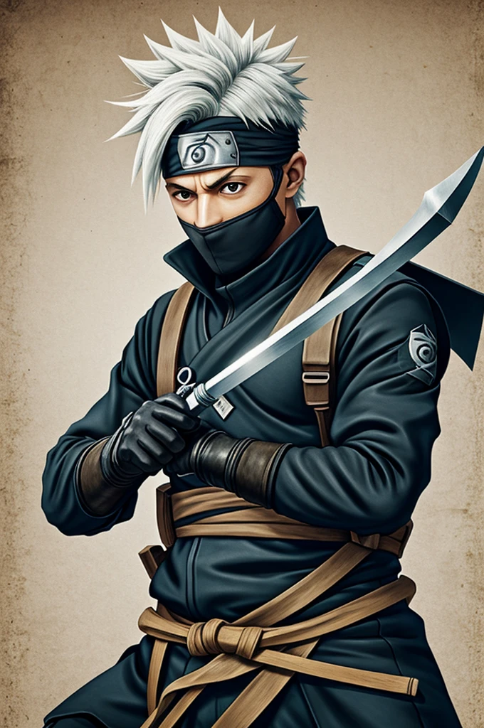 Kakashi holding kunai illustration