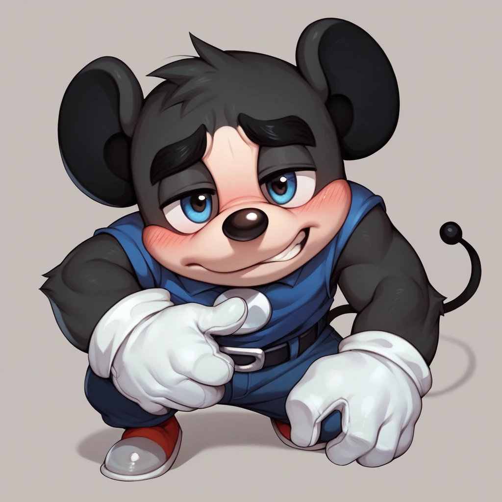 1 boy, furry, Mickey Mouse, shortstack, short stature, slightly blushed, white gloves,