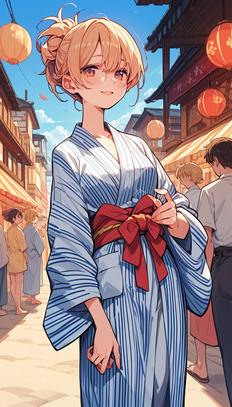 夏のyukataを着て立っている、上品なyukata、yukata、Kimono of the common people、カラフルなyukata、日本の夏のyukata、Haori、古典的なyukata、花柄の赤いyukata、Summer festival style