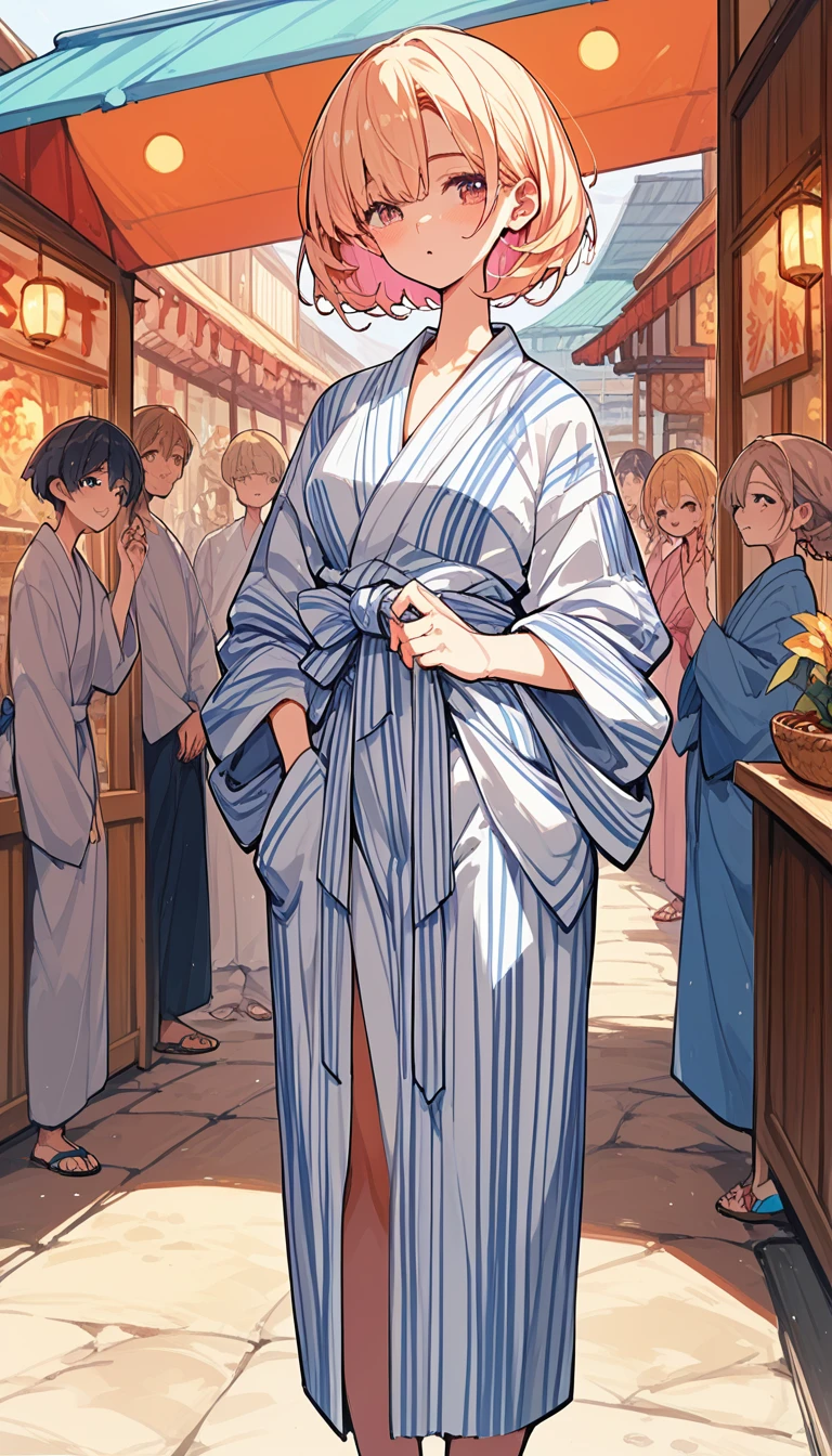 夏のyukataを着て立っている、上品なyukata、yukata、Kimono of the common people、カラフルなyukata、日本の夏のyukata、Haori、古典的なyukata、花柄の赤いyukata、Summer festival style