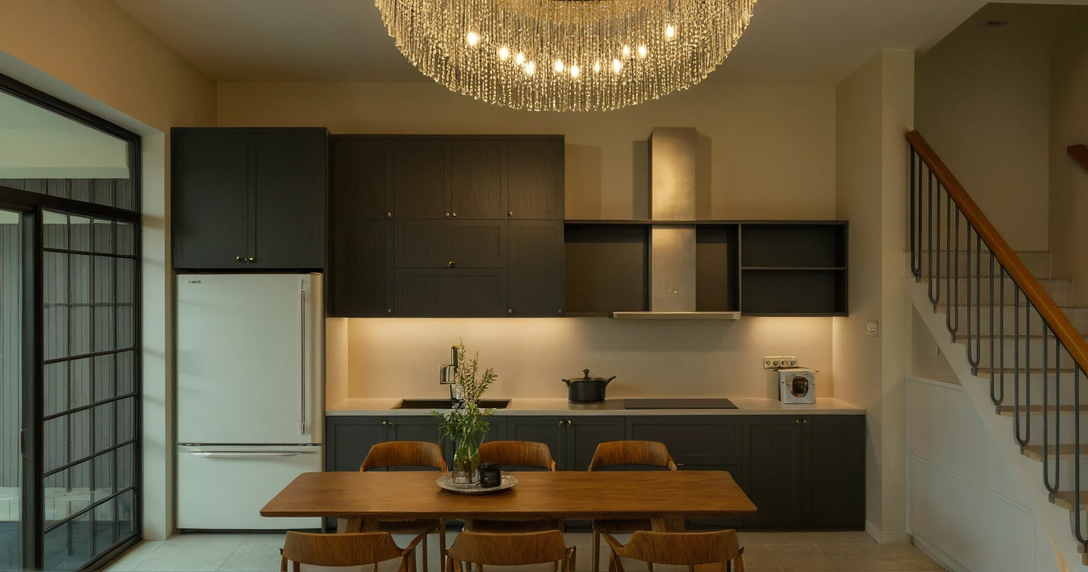 interior of kitchen, kitchen cabinet, kitchen island, oven, microwave, fridge, rice cooker, dish washer, kettle, stove, sink,Mediterranean style, (high detailed ornament
furnitures:1.2), beautiful sculpture detail,(dayligting), Nice lighting design, (only one beautiful Chandelier),nice lighting
from lamps,(high detailed skin:1.2), 8k uhd, dslr, soft lighting, high quality, film grain, Fujifilm XT3