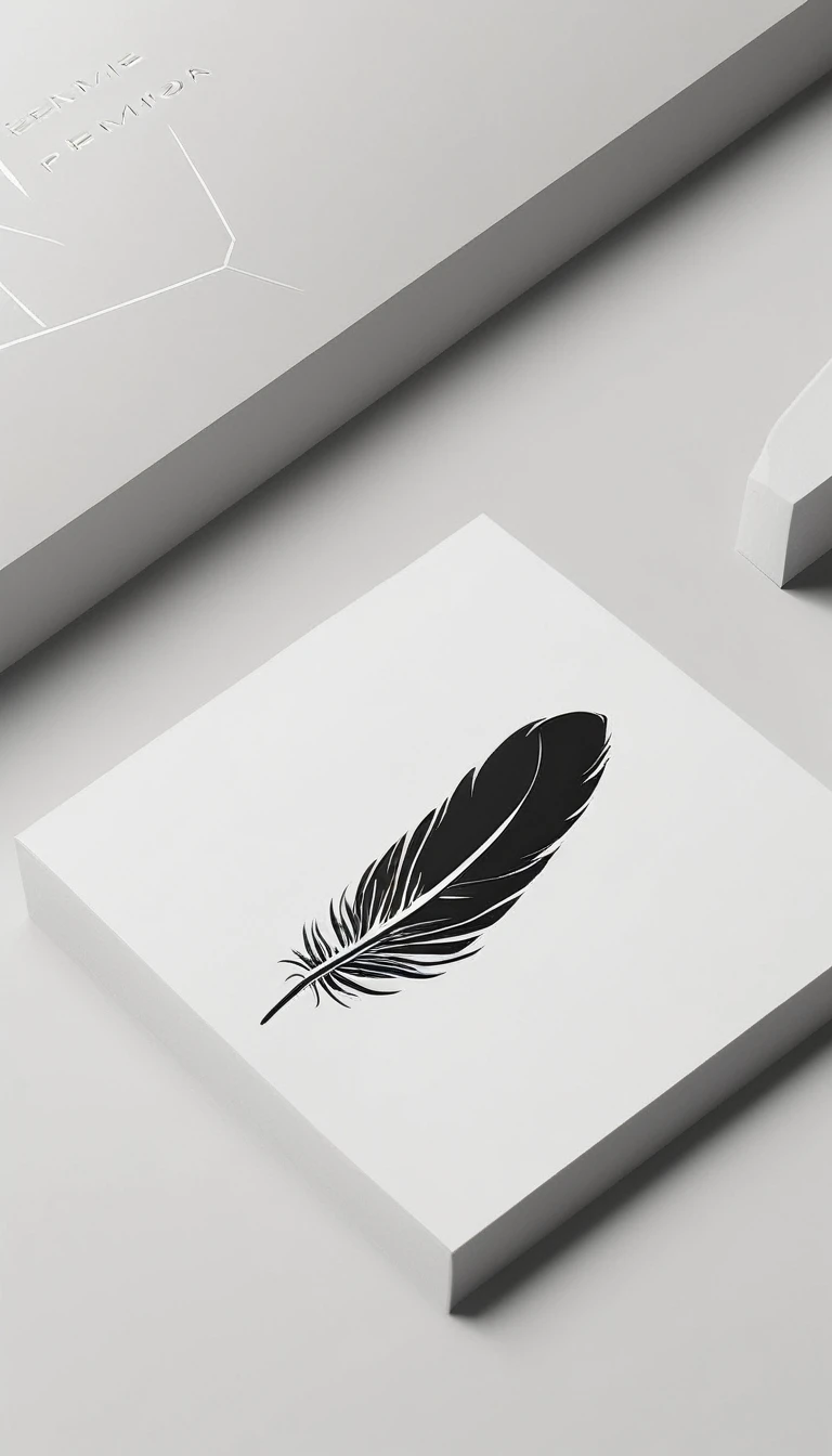 A minimal, modern, simple, cinematic logo design for the brand “Penamemoria". Create a modern, minimalistic, high-quality, logo of a bird feather