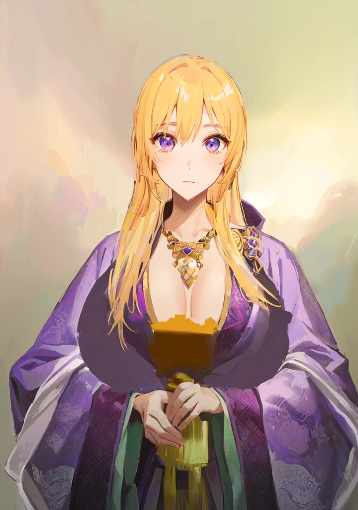Wearing a purple robe、Cartoon image of a woman holding a bowl, ((Beautiful fantasy queen)), Produced in collaboration with Anime Painter Studio, Anime Goddess, Portrait of the Knights of the Zodiac, elfic priestess, ((Wearing noble robes)), Anime style like fate/overnight, Beautiful fantasy queen, In the anime painter studio，Three Kingdoms，Three Kingdoms志，Chinese style，antiquity，Hanfu，，巨big乳房，Good shape，Royal sister，Purple Eyes，Celluloid，big，Full figure，Noble