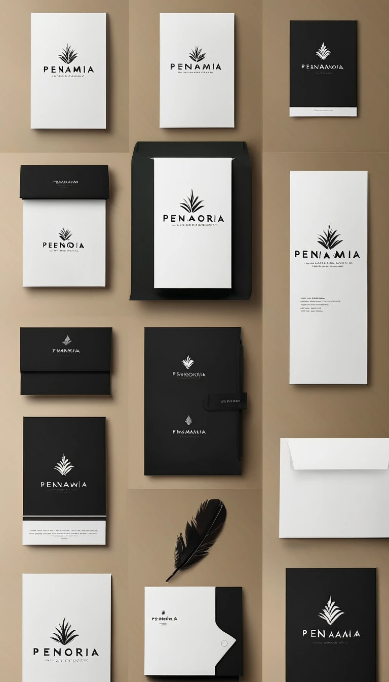 A minimal, modern, simple, cinematic logo design for the brand “Penamemoria". Create a modern, minimalistic, high-quality, logo of a boy-feather