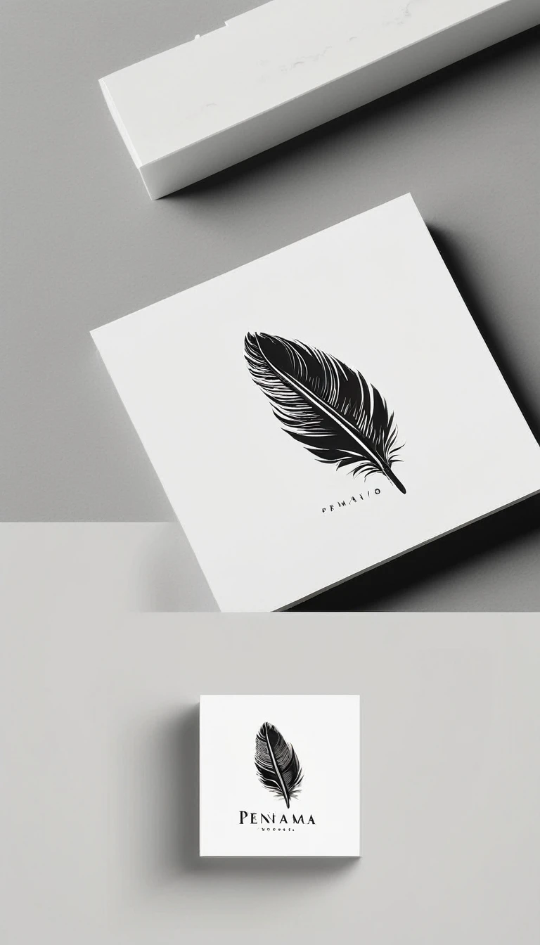 
A minimal, modern, simple, cinematic logo design for the brand “Penamemoria". Create a modern, minimalistic, high-quality, logo of a boy-feather