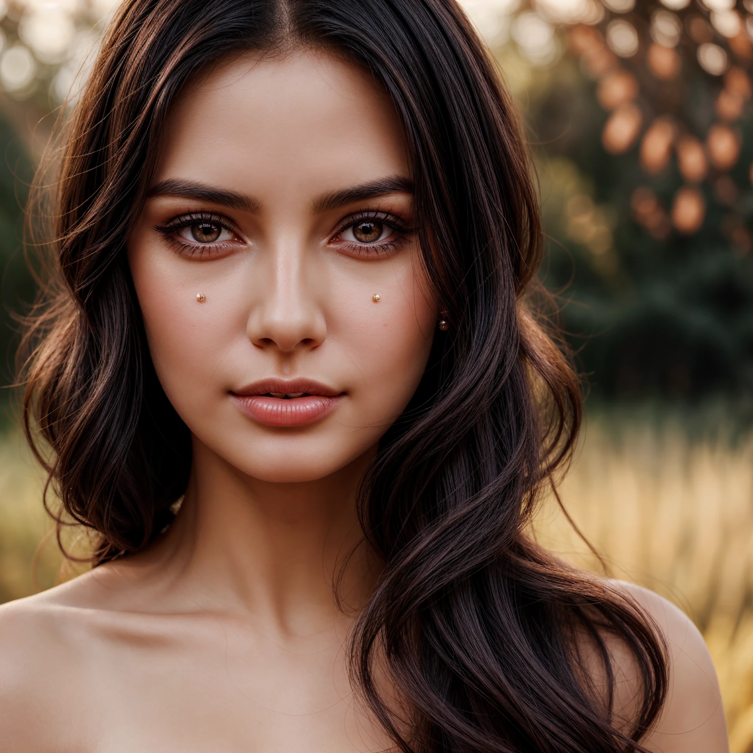 a beautiful woman, detailed facial features, piercing eyes, delicate lips, long eyelashes, elegant hairstyle, black hair, soft skin, gentle expression, red dress, natural lighting, warm color palette, cinematic composition, photographic quality, highly detailed, realistic portraiture, masterpiece
