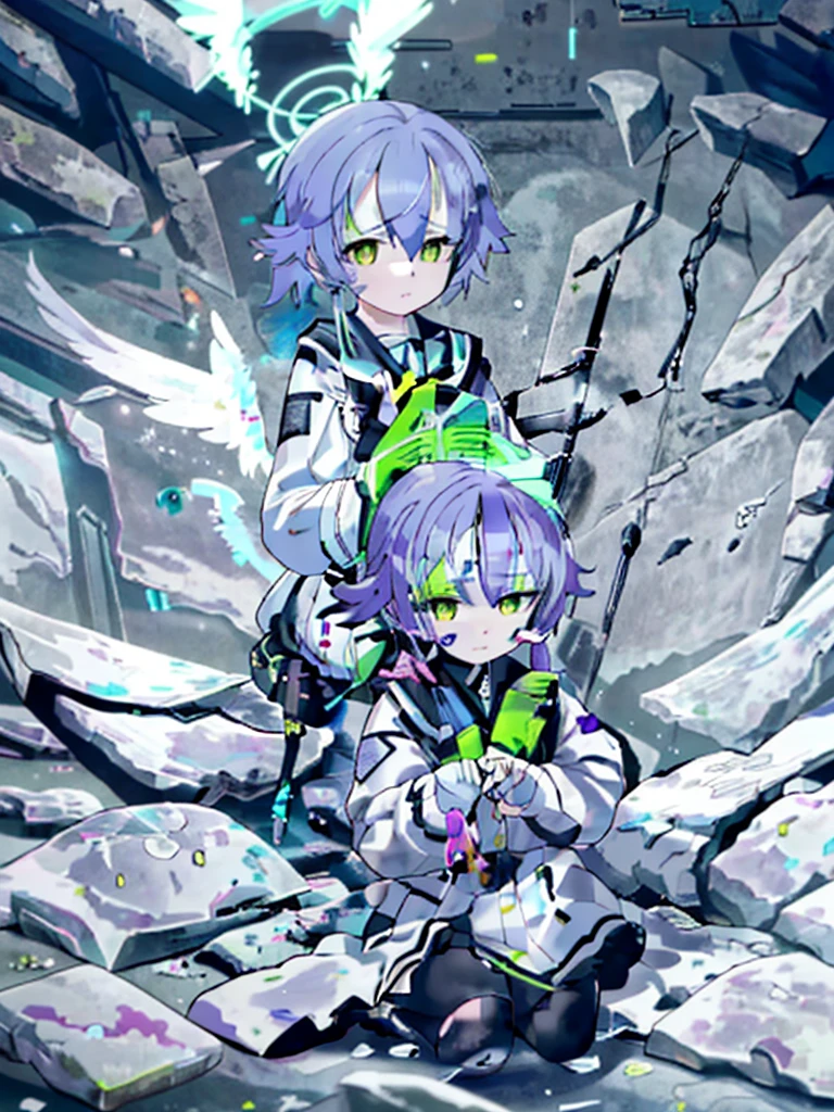 Girls Group, Chernobyl Exclusion Zone, s.Ton.a.large.potassium.This is.R, Purple Hair, Green Eyes, Scar above left eyebrow, unarmed, The left hand has five fingers, The right hand has five fingers, sad.