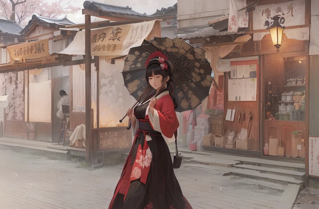 A woman in a long dress holding an umbrella, artwork in the style of Gwaiz, Gwaiz, Gwaiz on pixiv artstation, Gwaiz on artstation pixiv, Gwaiz masterpiece, palace , Girl in Hanfu, Anime Style 4k, Digital art on pixiv, Beautiful artwork illustration 1. Scenery and Cityscape in the Early Meiji Era
After the Meiji Restoration, Japan underwent rapid modernization and civilization. Consequently, many changes and reforms occurred. Below is a detailed explanation of the scenery, appearance of the poor, occupations, and cityscapes in the early Meiji period (1868 to the early 1880s).
2. Appearance of the Poor
Life for the impoverished and lower classes remained harsh. In particular, in urban areas, people migrated from rural areas or unemployed artisans gathered, intensifying competition in the labor market. Many of them struggled with poverty, often residing in slums or around temples.
3. Occupations
Meiji early Japan witnessed a diversification of occupations. Traditional agriculture and handicrafts were accompanied by the rise of modern industry and commerce. Particularly in urban areas, factory workers, shop clerks, and transporters increased, giving rise to new professions. However, many in these occupations endured harsh working conditions.
4. Influence of Civilization and Enlightenment
During the Meiji era, Western cultural influences spread rapidly. Changes in clothing, dietary habits, and the proliferation of Western-style architecture advanced, especially in urban areas. Conversely, this development posed a threat to traditional culture and lifestyles, resulting in societal upheaval and adaptation challenges.
5. Social Change and Policy Influence
While promoting modernization policies, the government also addressed poverty and social issues. Legislation for labor protection and charitable activities to aid the poor were implemented. Nevertheless, living conditions for the impoverished scarcely improved.
The early Meiji period marked a rapid transformation in Japan, with complex social landscapes involving challenges faced b