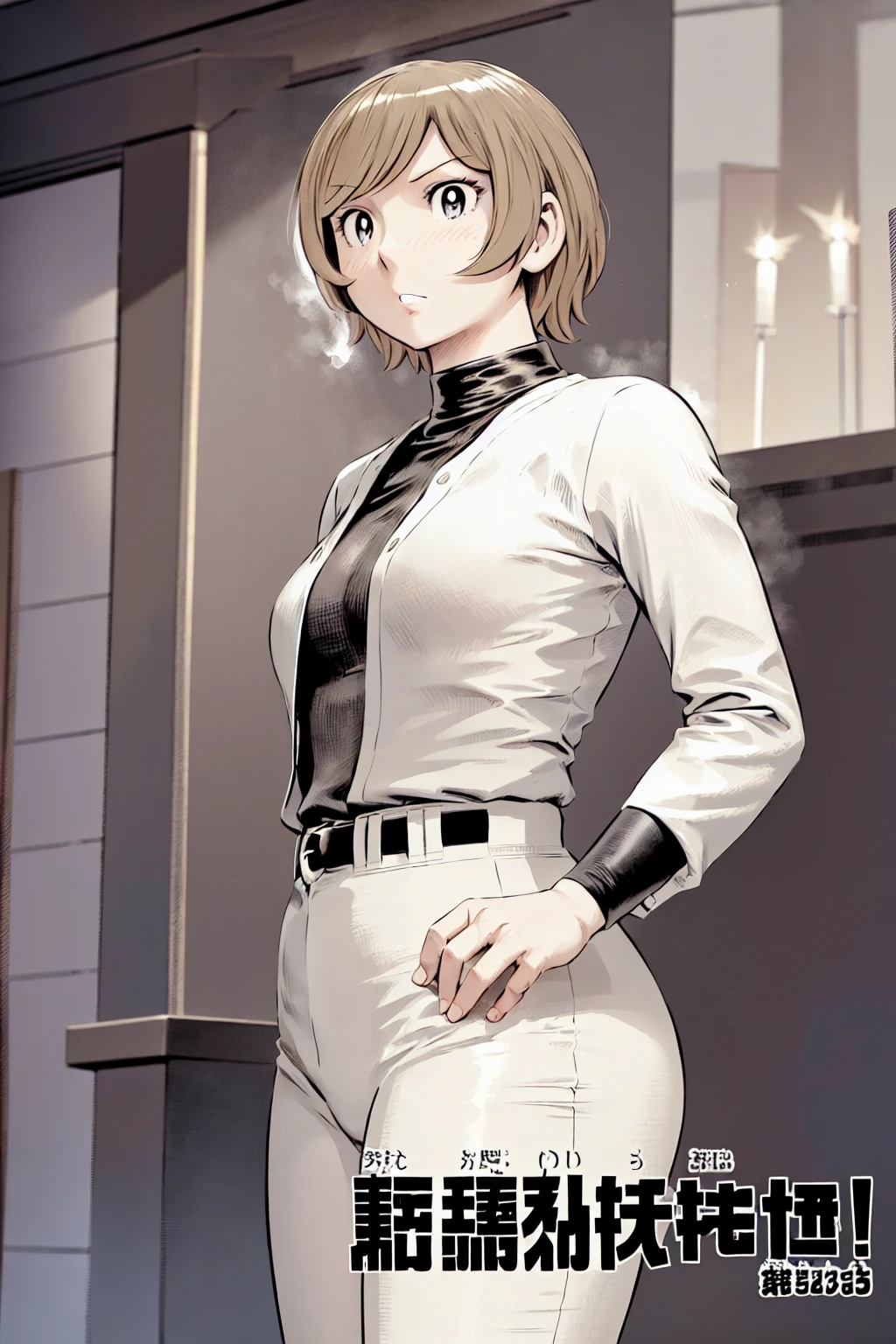 (野球uniform:1.2),
Blonde, (short hair:1.2),Long sleeve, Black Shirt, turtleneck,White trousers、uniform、Black belt、((Illustration of a person))、big 、
View your viewers,, (Highest quality:1.3),One Girl, White pants、uniform、Outdoor、baseball ground、ground、soil、blue eyes、Tight black shirt、(masterpiece、Highest quality)、Highest quality, Ultra-high resolution, (((masterpiece))), alone, big eyes、big Breasts、One Girl, Front view、Embarrassed face、Bronze colored hair、((short hair))、Stand up straight、Cowboy Shot