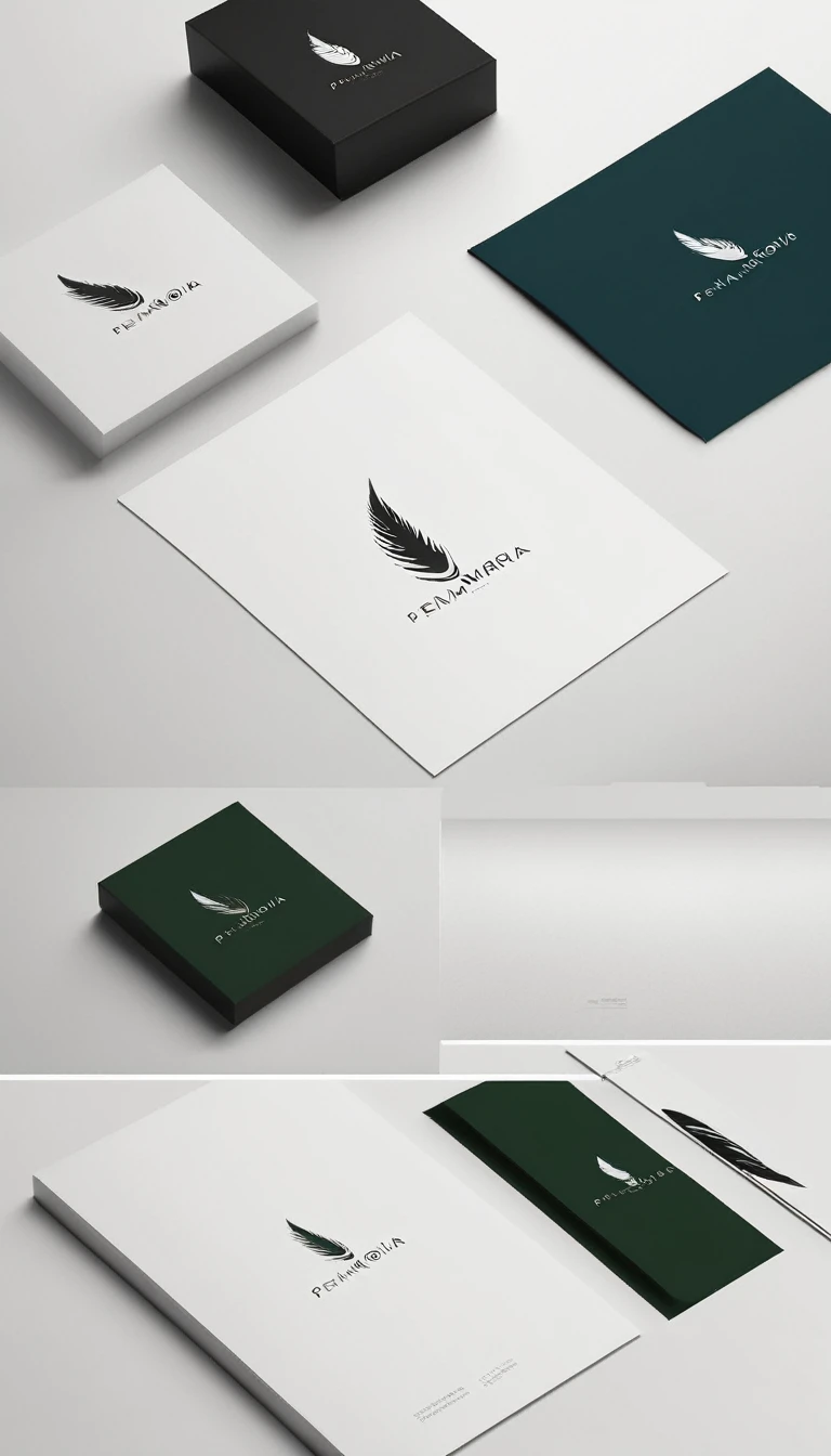 A minimal, modern, simple, cinematic logo design for the brand “Penamemoria". Create a modern, minimalistic, high-quality, logo of a bird feather
