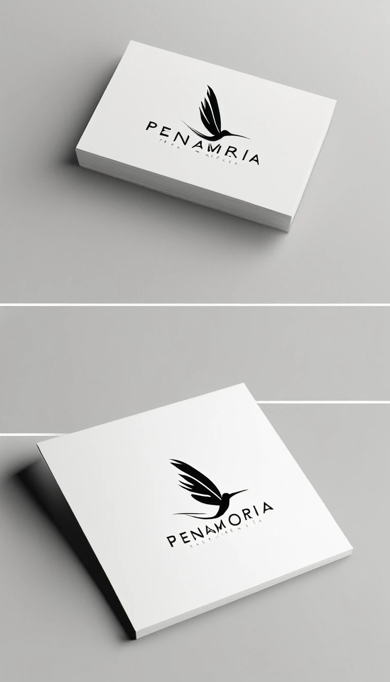 A minimal, modern, simple, cinematic logo design for the brand “Penamemoria". Create a modern, minimalistic, high-quality, logo of a feather-bird