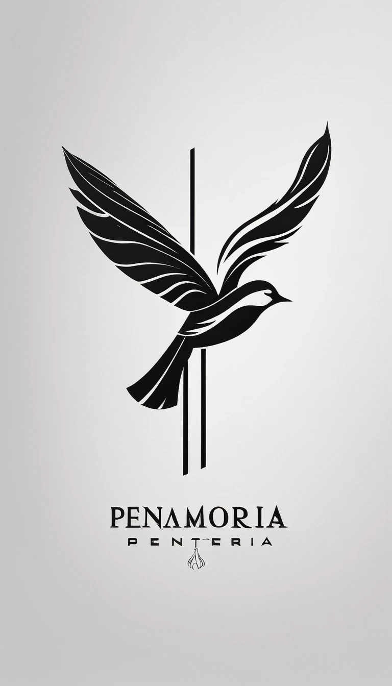 A minimal, modern, simple, cinematic logo design for the brand “Penamemoria". Create a modern, minimalistic, high-quality, logo of a feather-bird

