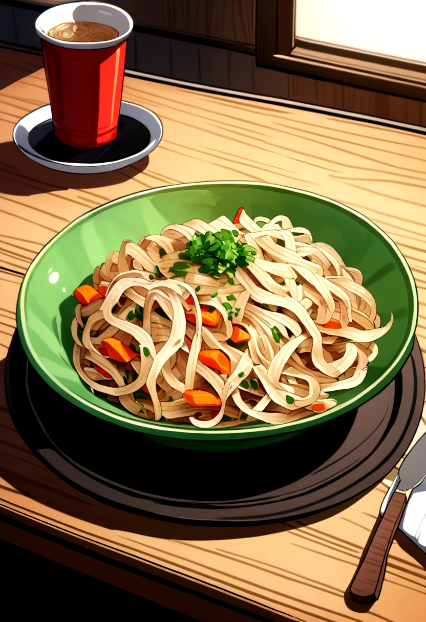 1 plate noodles on desk in restaurant 8k picture
