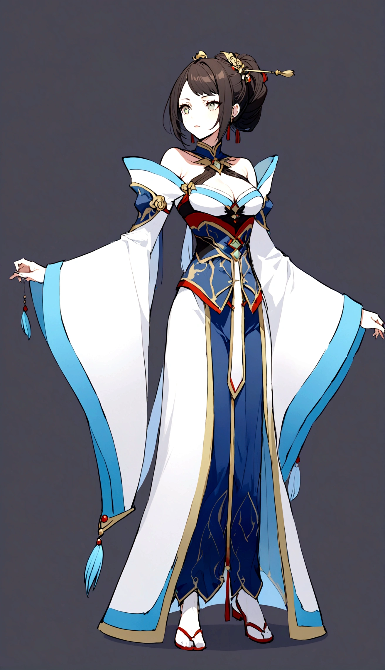 Chinese style，Immortal Cultivation，Black-haired woman，Standing posture，Persona，White background，Light green clothes