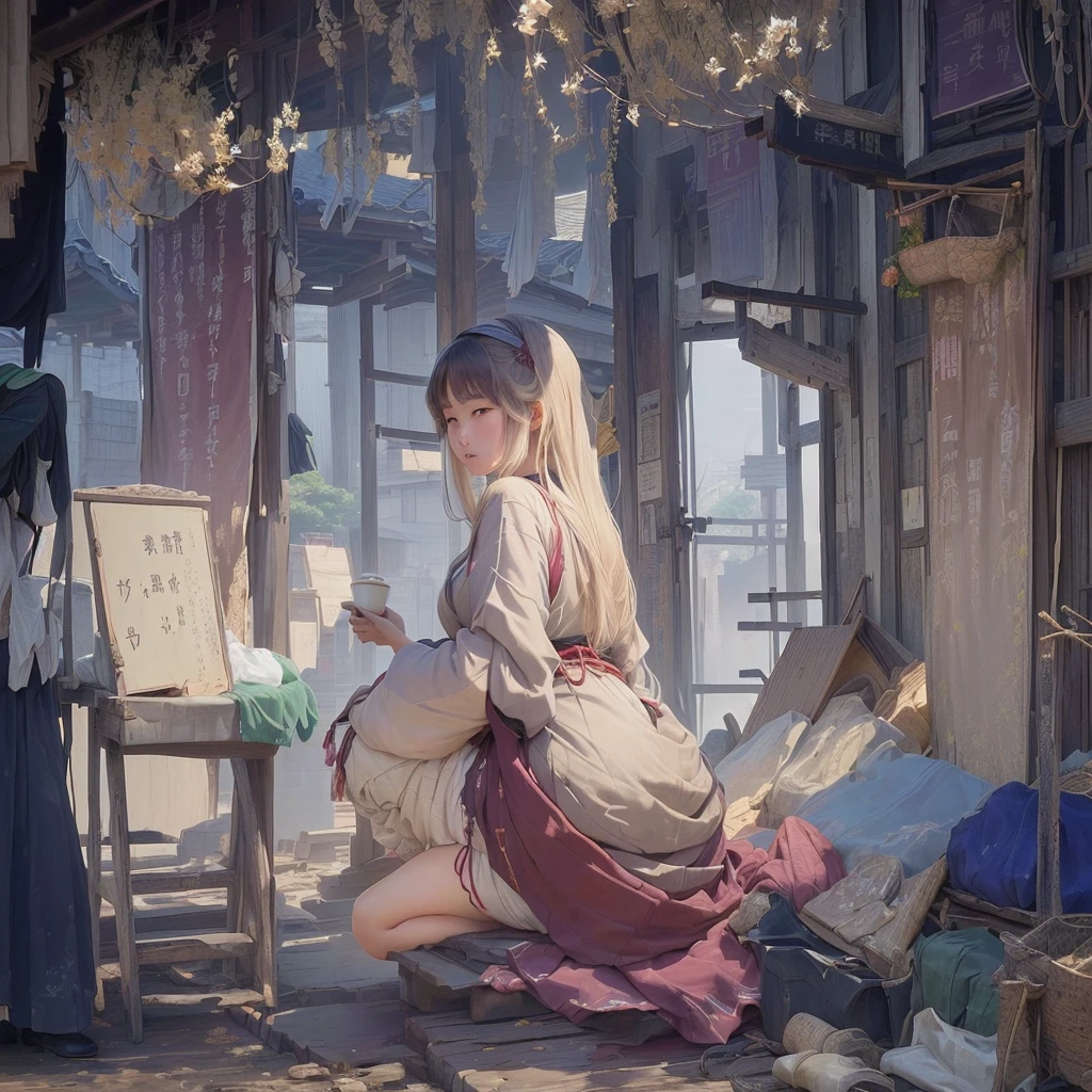 Anime style painting of a woman sitting on a bed in a room, Gwaiz on pixiv artstation, Digital art on pixiv, Gwaiz on artstation pixiv, artstation pixivでトレンド, Beautiful anime art, Beautiful anime girl crouching, Gwaiz, artwork in the style of Gwaiz, by Xiawei1. Scenery and Cityscape in the Early Meiji Era
After the Meiji Restoration, Japan underwent rapid modernization and civilization. Consequently, many changes and reforms occurred. Below is a detailed explanation of the scenery, appearance of the poor, occupations, and cityscapes in the early Meiji period (1868 to the early 1880s).
2. Appearance of the Poor
Life for the impoverished and lower classes remained harsh. In particular, in urban areas, people migrated from rural areas or unemployed artisans gathered, intensifying competition in the labor market. Many of them struggled with poverty, often residing in slums or around temples.
3. Occupations
Meiji early Japan witnessed a diversification of occupations. Traditional agriculture and handicrafts were accompanied by the rise of modern industry and commerce. Particularly in urban areas, factory workers, shop clerks, and transporters increased, giving rise to new professions. However, many in these occupations endured harsh working conditions.
4. Influence of Civilization and Enlightenment
During the Meiji era, Western cultural influences spread rapidly. Changes in clothing, dietary habits, and the proliferation of Western-style architecture advanced, especially in urban areas. Conversely, this development posed a threat to traditional culture and lifestyles, resulting in societal upheaval and adaptation challenges.
5. Social Change and Policy Influence
While promoting modernization policies, the government also addressed poverty and social issues. Legislation for labor protection and charitable activities to aid the poor were implemented. Nevertheless, living conditions for the impoverished scarcely improved.
The early Meiji period marked a rapid transformation in Japan, with complex social landscapes involving challenges fa