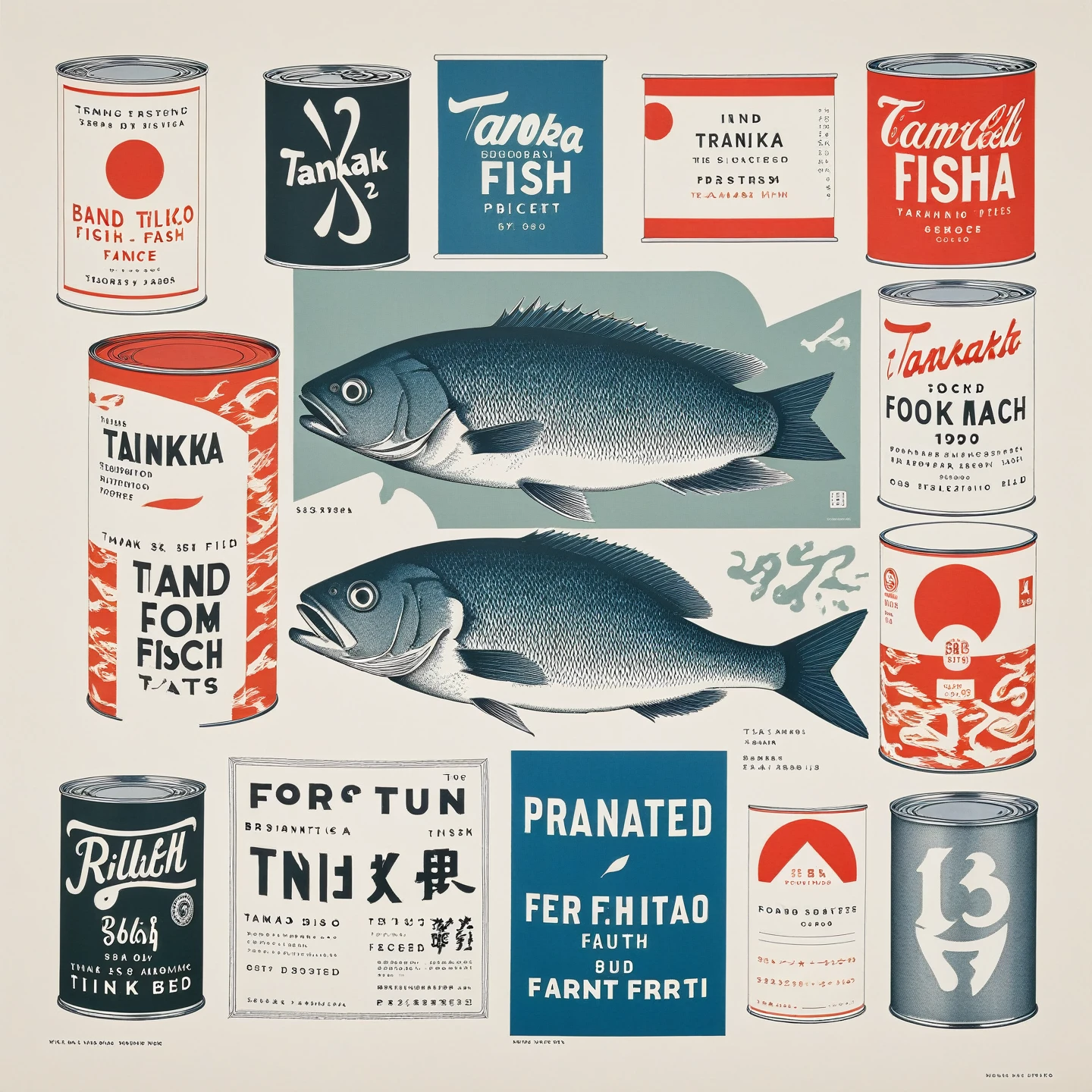 tinned tinned fish branding posters Tanaka Ikko, Reid Miles, modernist, mid century, helvetica, minimal 80's