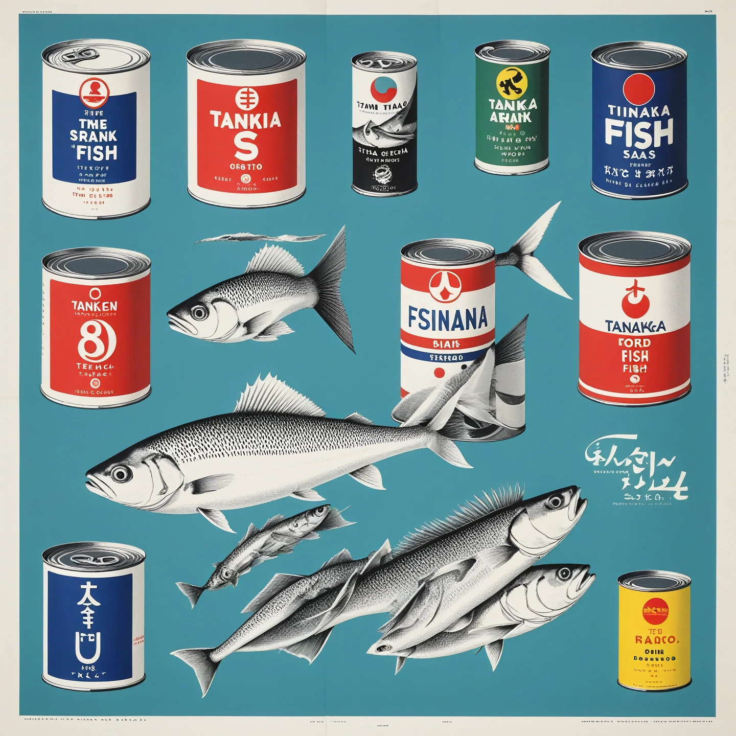 tinned tinned fish branding posters Tanaka Ikko, Reid Miles, modernist, mid century, helvetica, minimal 80's