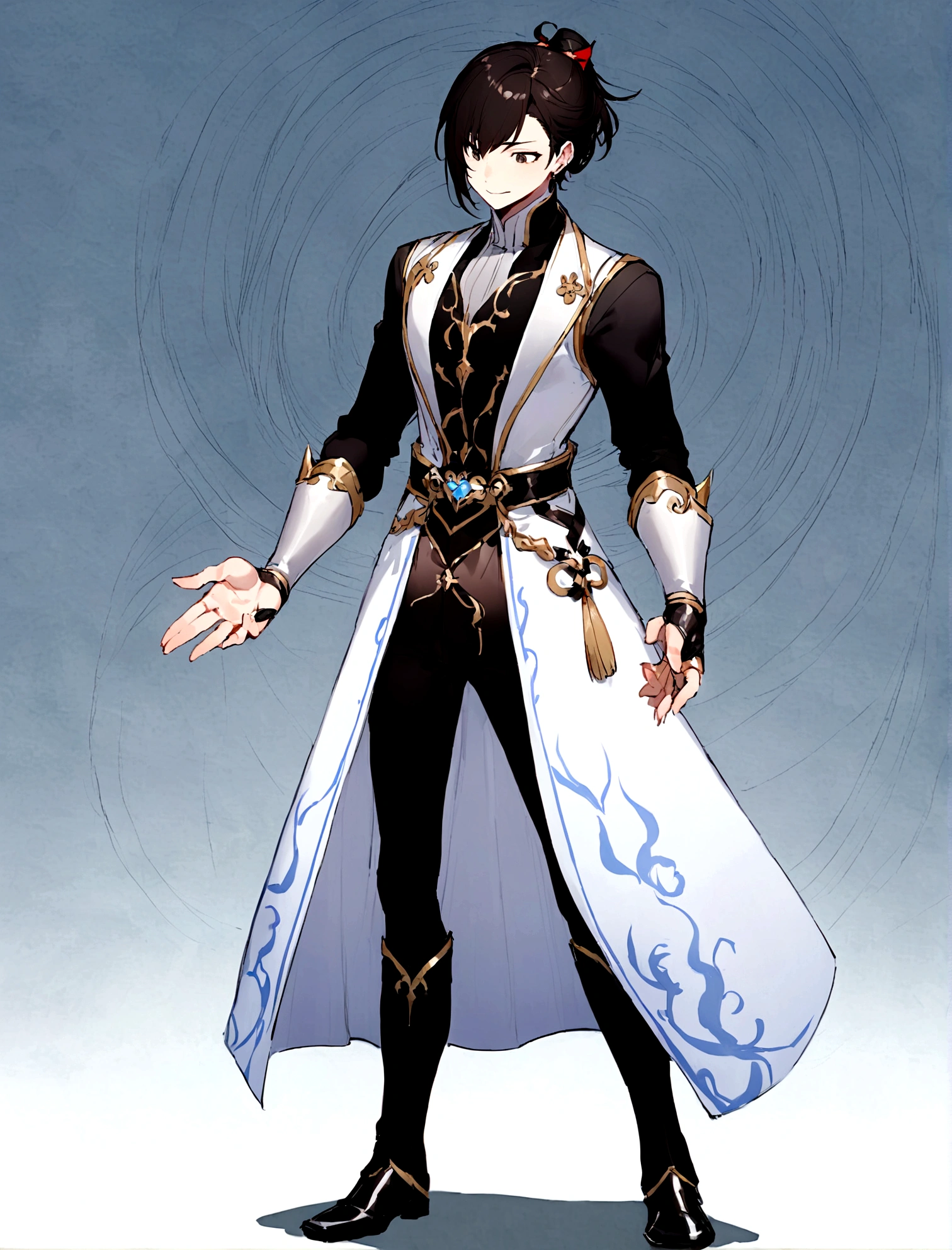 Chinese style，Immortal Cultivation，Black-haired man，Standing posture，Persona，White background，((Empty hand))，White clothes，without weapons