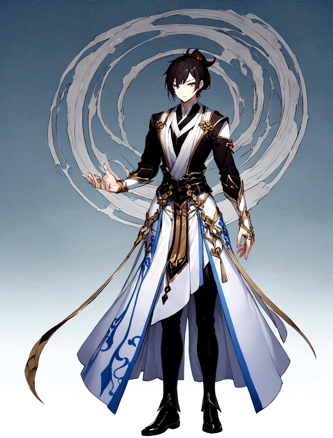 Chinese style,Immortal Cultivation,Black-haired man,Standing posture,Persona,White background,((Empty hand)),White clothes,without weapons