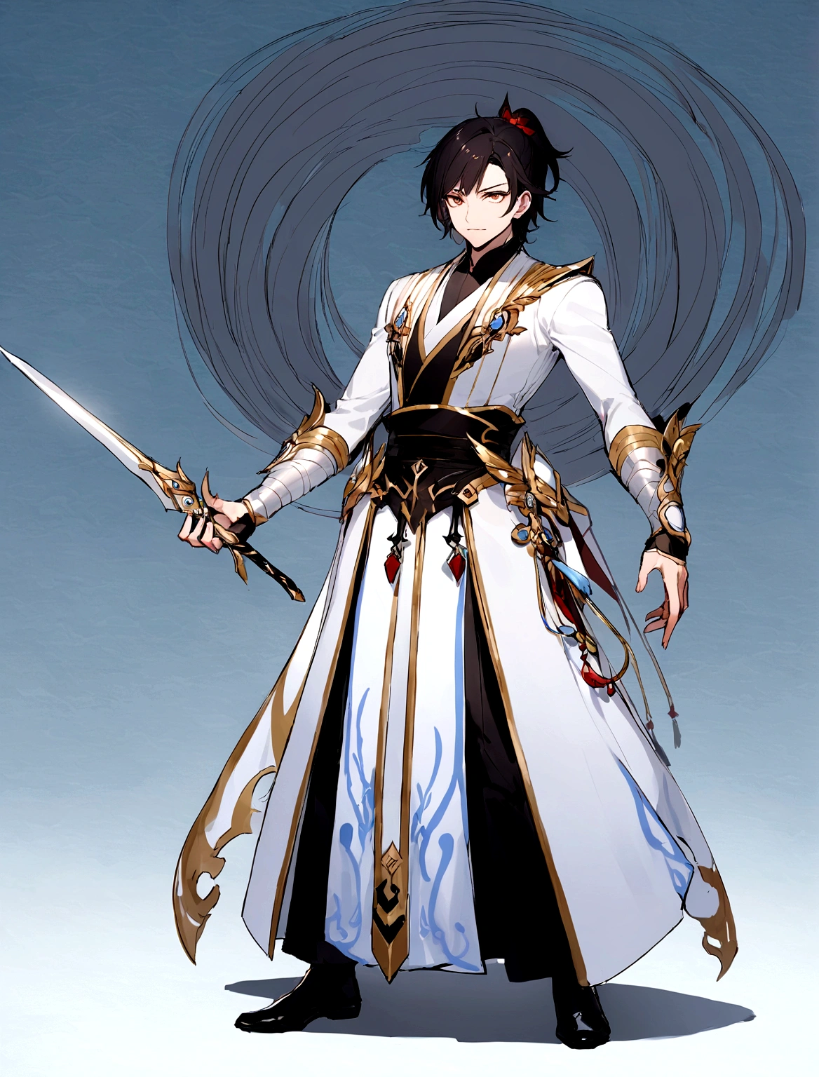 Chinese style,Immortal Cultivation,Black-haired man,Standing posture,Persona,White background,((Empty hand)),White clothes,without weapons
