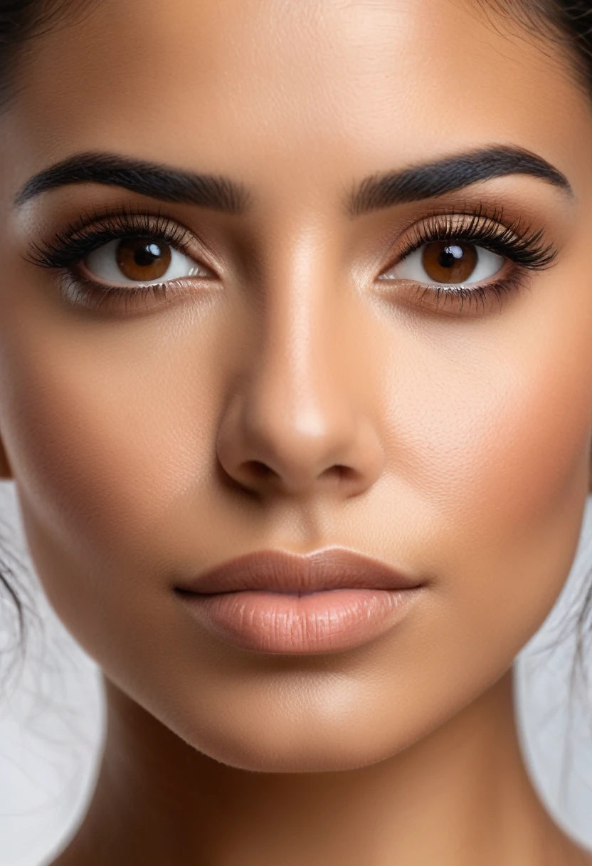 detailed face of an latin woman, close up portrait photo, gazing dark brown eyes, tanned skin, close up face female portrait, close - up portrait shot, high angle closeup portrait, close up portrait of woman, extreme close up portrait, confident shaded eyes, brown eyes and white skin,ultra realistic, very humanly
