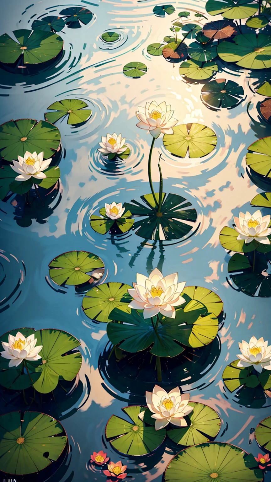 masterpiece, Beautifully, beautiful scenery deep in the lotus pond, (Colorful, vivid, Sunlight, Cold Light: 1.2) lotus leaves in the pond. High quality High quality , There is a painting,池塘里有Lotus和一棵树, lotus flowers on the water, lotus flowers, lotus pond, lotuses, with lotus flowers, lotus, lotus flower, Lotus, . 8K, lotus petals, Lotus Leaf, Alexey Yegorov, Very beautiful photos, Lotus池, waterLotus Leaf