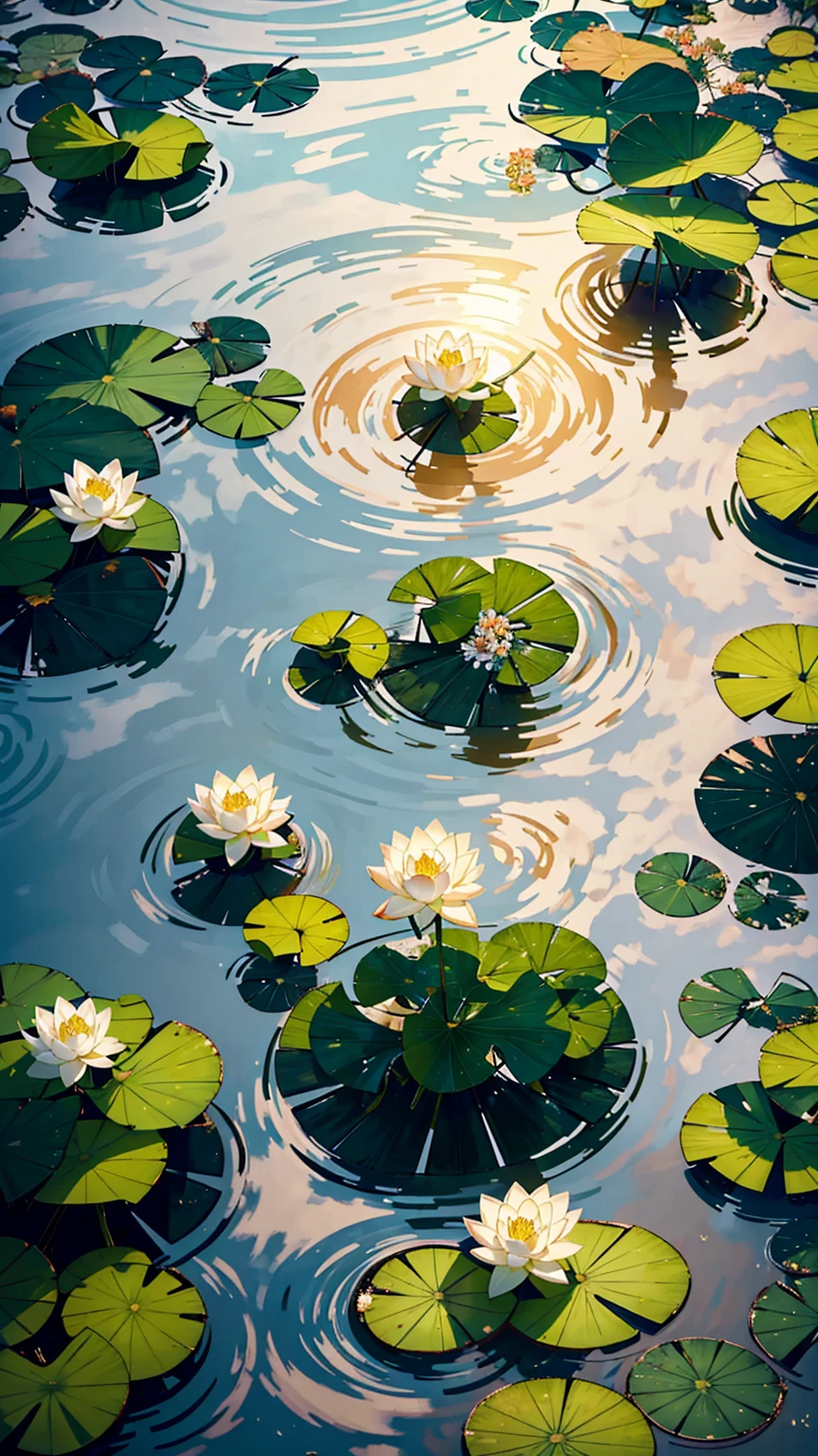 masterpiece, Beautifully, beautiful scenery deep in the lotus pond, (Colorful, vivid, Sunlight, Cold Light: 1.2) lotus leaves in the pond. High quality High quality , There is a painting，池塘里有Lotus和一棵树, lotus flowers on the water, lotus flowers, lotus pond, lotuses, with lotus flowers, lotus, lotus flower, Lotus, . 8K, lotus petals, Lotus Leaf, Alexey Yegorov, Very beautiful photos, Lotus池, waterLotus Leaf