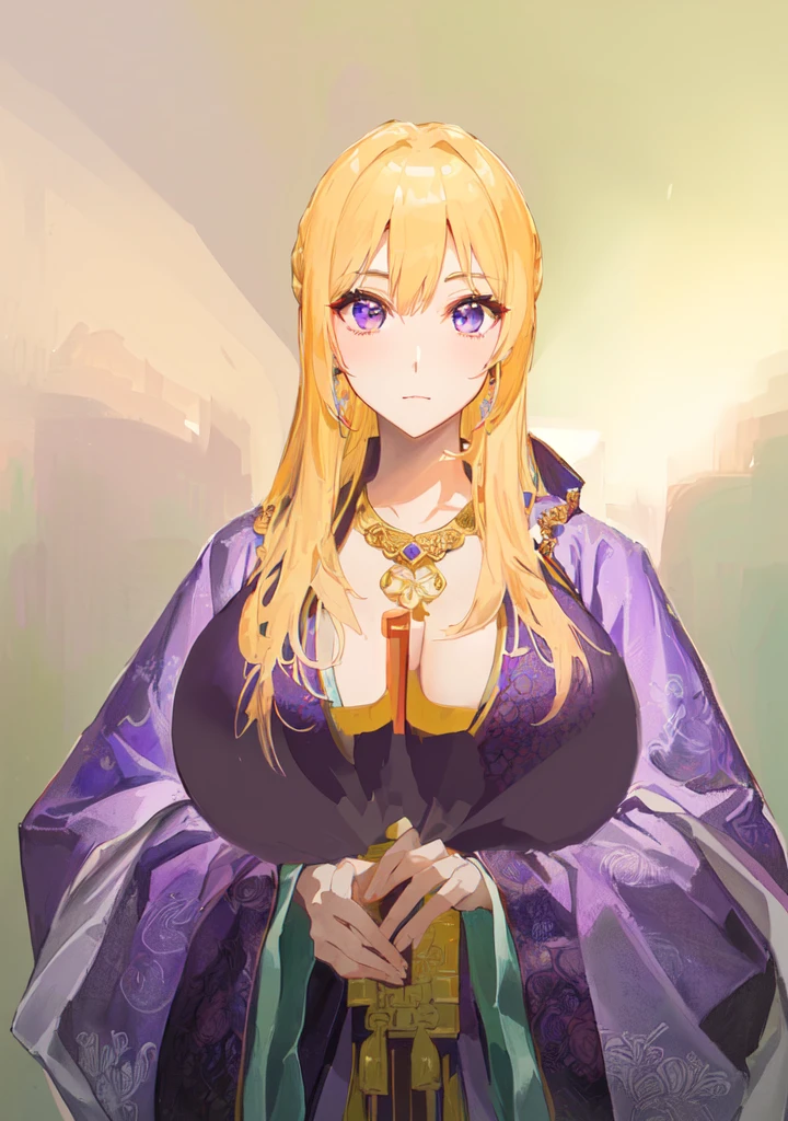 Wearing a purple robe、Cartoon image of a woman holding a bowl, ((Beautiful fantasy queen)), Produced in collaboration with Anime Painter Studio, Anime Goddess, Portrait of the Knights of the Zodiac, (Wearing noble robes)), Anime style like fate/overnight, Beautiful fantasy queen, In the anime painter studio,Three Kingdoms,Three Kingdoms志,Chinese style,antiquity,Hanfu,,巨big乳房,Good shape,Royal sister,Purple Eyes,Celluloid,big,Full figure,Noble