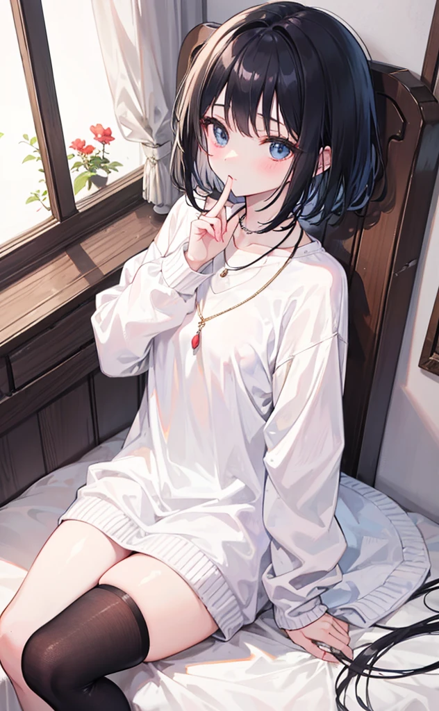 Yumi，A beautiful and sweet sister，Fragrant, soft, sticky and sweet voice，Cream white sweater，White Silk，necklace，Black Hair，pretty，White and tender，Glossy，Bright white tones are very clear