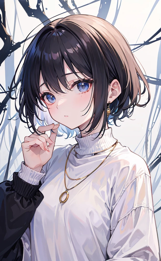 Yumi,A beautiful and sweet sister,Fragrant, soft, sticky and sweet voice,Cream white sweater,White Silk,necklace,Black Hair,pretty,White and tender,Glossy,Bright white tones are very clear