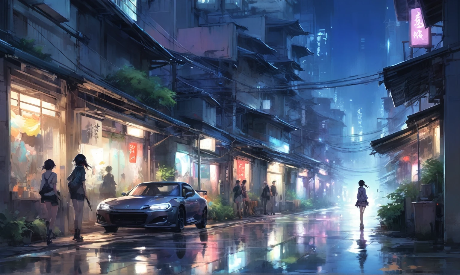 urban street, night , artwork in the style of guweiz, guweiz, akali, digital anime illustration, makoto sinkai, guweiz masterpiece, inspired by Kanō Naizen, advanced digital anime art,