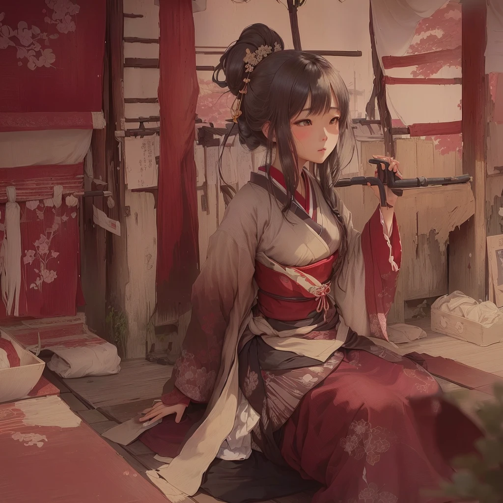 Anime girl in red and white dress sitting on bed, Gwaiz, Gwaiz on pixiv artstation, Gwaiz on artstation pixiv, Zerochan Art, artwork in the style of Gwaiz, feudal japan art, by Shimo, Painted in an anime artist's studio, Pixiv digital art 1. Scenery and Cityscape in the Early Meiji Era
After the Meiji Restoration, Japan underwent rapid modernization and civilization. Consequently, many changes and reforms occurred. Below is a detailed explanation of the scenery, appearance of the poor, occupations, and cityscapes in the early Meiji period (1868 to the early 1880s).
2. Appearance of the Poor
Life for the impoverished and lower classes remained harsh. In particular, in urban areas, people migrated from rural areas or unemployed artisans gathered, intensifying competition in the labor market. Many of them struggled with poverty, often residing in slums or around temples.
3. Occupations
Meiji early Japan witnessed a diversification of occupations. Traditional agriculture and handicrafts were accompanied by the rise of modern industry and commerce. Particularly in urban areas, factory workers, shop clerks, and transporters increased, giving rise to new professions. However, many in these occupations endured harsh working conditions.
4. Influence of Civilization and Enlightenment
During the Meiji era, Western cultural influences spread rapidly. Changes in clothing, dietary habits, and the proliferation of Western-style architecture advanced, especially in urban areas. Conversely, this development posed a threat to traditional culture and lifestyles, resulting in societal upheaval and adaptation challenges.
5. Social Change and Policy Influence
While promoting modernization policies, the government also addressed poverty and social issues. Legislation for labor protection and charitable activities to aid the poor were implemented. Nevertheless, living conditions for the impoverished scarcely improved.
The early Meiji period marked a rapid transformation in Japan, with complex social landscapes involving challenges faced by the p
