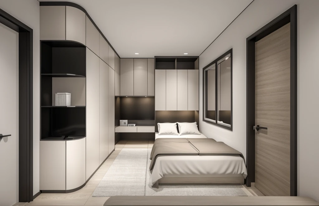 best quality, masterpiece, Interior design, cream tone, 1000k, industry style:1.2, bedroom