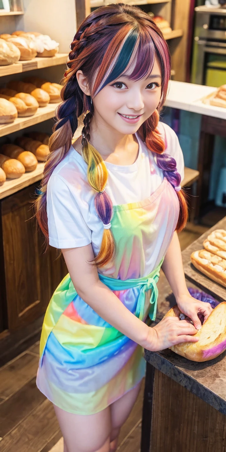 Fluid organization:1.6), 本当に野生の髪を持つ一人のbeautiful女の子, (Colorful wavy hair:1.2),( Two long braids:1.2), (Long wild hair:1.2), (Multicolored Hair: 1.9),可愛いsmile
パン屋販売スタッフ、(((Low - Angle:1.4)))、((One hand raised))、((She is wearing a colorful and pop blouse and apron.)),(;have big bread))、(((Spread your legs:1.4)))、,(((beautiful armpits:1.2)))、High resolution、Bakery、-yeld gismile、Finished as in the picture、white and beautiful skin、Focus on small breasts、((beautiful５This finger))、Bakeryの制服を着ています、最high quality、High resolution、Very detailed、masterpiece、Live Shooting:2、Genuine:2、photoGenuineistic:2、very delicate and beautiful、Fine details、Textured skin、Full Shot、、(beautiful face:2)、hot pants、Putting on makeup、Perfectly balanced legs:1.5), Looking at the camera, Angle from above, (((hot pants))), High resolution、未来のBakery、Delicious bread that women will love、Looking at the camera、smile、Finished as in the picture、、(((I have a big loaf of bread)))、(((cute smile)))、((((Eat delicious bread)))))、((I love bread))、(front focus piece:1.3), 
、Cute Apron、Rainbow Apron、Bakeryの制服を着ています、明るすぎるNatural light、Shining sunlight、最high qualityのディテール, Japanese Girls,1 girl, 8K, RAW Photos, 最high quality, Ticker:1.2, Very detailedなRAWカラー写真, Professional photos, (reality, photoGenuineisticです:1.37), (Very detailedな皮膚:1.2), 超High resolutionな, (Lenz 50mm),,絶妙にFine grain,Look at the person watching,Pretty face, Just Mile:1.05),Wide Hips,Straight hair,,Light pink inner color、 white and fine skin、(Very detailedな8K cg:1.2), (hyper Genuineistic:1.35), (photoGenuineisticです:1.45), (reality:1.4), 

(背景はBakery:1.1)、Sexy upward glance, 、Very detailed、masterpiece、最high quality、Ultra-high resolution energy A、8KのHigh resolutionにより、Transparency as shown in the photo、Fine grain、Expression of gradation、Perfect anatomical figure ,hard disk、Ticker (English) 、 Nikon Z9 80mm Lens ,、明るすぎるNatural light、Shining sunlight、、Ultra slim body、Slender model figure、beautiful姿勢、, 最high quality, 8K, RAW Photos, Confused, Award-winning portraits, shy smile, shy smile, , Delicate girl,, Digital SLR, View your viewers, Frank, Sophisticated, Thin arms, Professional Lighting, Film Grain, chromatic aberration, (Fine grainと顔:1.0), Live Shooting、(((A portrait of extreme beauty)))、((Glowing Skin))、1 girl、16 year old beautiful girl from Prague、Bright expression、((Platinum Blonde Hair))、[Big blue eyes that sparkle like jewels]、Shiny skin、silky super long Straight hair、eyeliner、beautiful前髪、Hair around the eyes、最high quality、Very detailed、Film Light、Intricate details、High resolution、Very detailed))、Detailed Background、8KUHD、Digital SLR、Soft Light、high quality、Film Grain、Fujifilm XT3 、Shallow depth of field、Natural light、(((Spread your legs:1.4)))、Pieces fly、High resolution、Bakery、16-year-old girl、smile、Finished as in the picture、white and beautiful skin、Focus on small breasts、最high quality、High resolution、Very detailed、masterpiece、Live Shooting:2、、neon hair clip,masterpiece、最high quality、
One girl,Ives Girl,beautiful照明,(((Anyone can see the D logo.:9)))