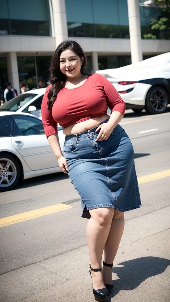 Quadruplets,Smiling fat woman ((best quality)), ((masterpiece)), (detailed), Perfect face, Wearing a green loose sweatshirt and short skirt, The other was wearing a red loose plaid shirt and jeans, Thin waist and thick hips, Soft curves, hyperPractical full figure, Wearing a cute top, Long legs,,thickness, Beautiful plump woman, Four curvy female targets,Clear curve details, Curvy hourglass figure, Charming plus size models, bbw酱, full image, Surface Model, Curvy body, (full-body shot)blush, 1girll fat , Golden Ratio,(White and tender skin:),High quality background, HD, Practical, HDR. pedestrian mall,Skin as white as paper,High heel,Supercar,Auto Show