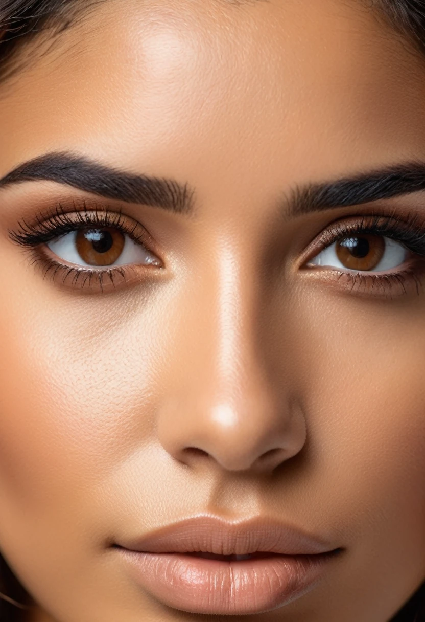 detailed face of an latina woman, brazilian girl, close up portrait photo, gazing dark brown eyes, tanned skin, close up face female portrait, close - up portrait shot, high angle closeup portrait, close up portrait, confident shaded eyes, brown eyes and white skin, ultra realistic, micro wrinkles