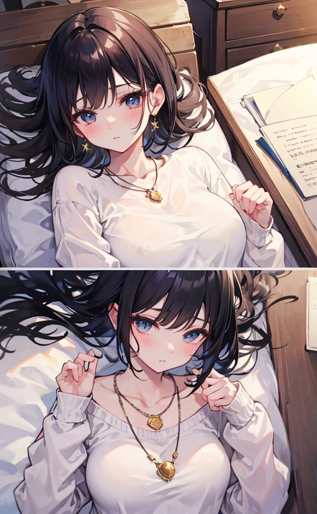 A beautiful and sweet sister,Fragrant, soft, sweet and sticky,Cream white sweater,White Silk,necklace,Black Hair,pretty,White and tender,Glossy