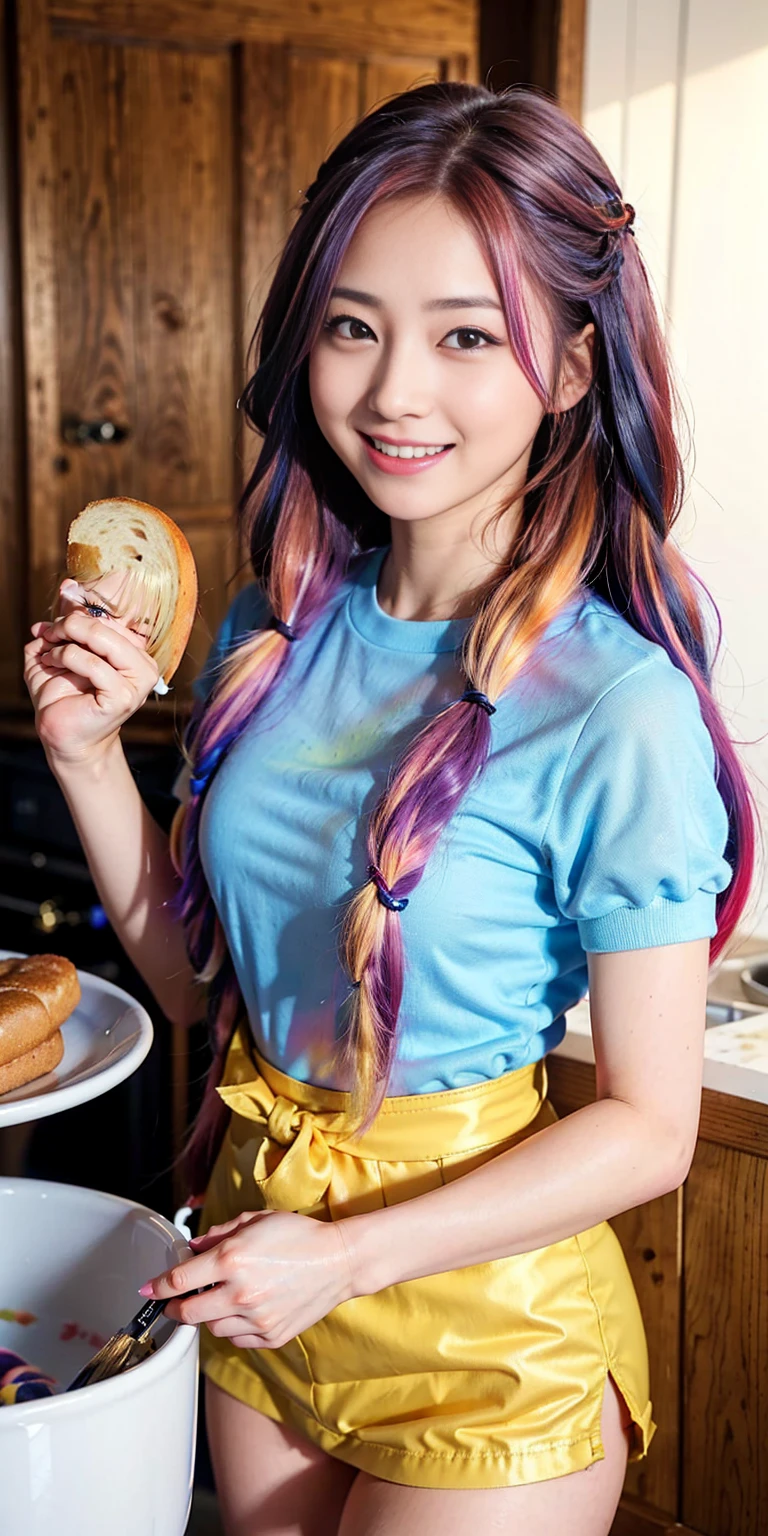 ((holding a large loaf of bread))、
12 year old girl、
Day本アイドル、

Cute Smile、
Lewd smile、　
Panting face、Pant voice、
Fluid organization:1.6), One beautiful girl with really wild hair, (Colorful wavy hair:1.2),( Two long braids:1.2), (Long wild hair:1.2), (Multicolored Hair: 1.9),Cute smile
Bakery Sales Staff、

Angle from directly below、
Low - Angle、スーパーLow - Angle、
apron、
blouse(See-through)、
はだけるblouse、
My shirt is open、
Open shirt、
hot pants、
ピンク色のhot pants、I can see a little underwear、Thighs、Butt、Beautiful buttocks、
I'm cleaning、
I'm wiping the floor.、Wipe the floor with a rag、
Bend over to clean、




clear、serious
Bakery Cafe、bread
Bakery clerk、Day本アイドル、

(masterpiece), (Highest quality:1.4), Absurd, [:Intricate details:0.2],  (View your viewers:1.2), Day,  reflection、
Reddish hair，Golden Student，enjoy，Moist，肉感Thighs，Slim figure，Moist, Glowing pink skin，transparent，Mature Woman，Affectionate expressions，情熱的に取り組んでいます

Day本アイドル