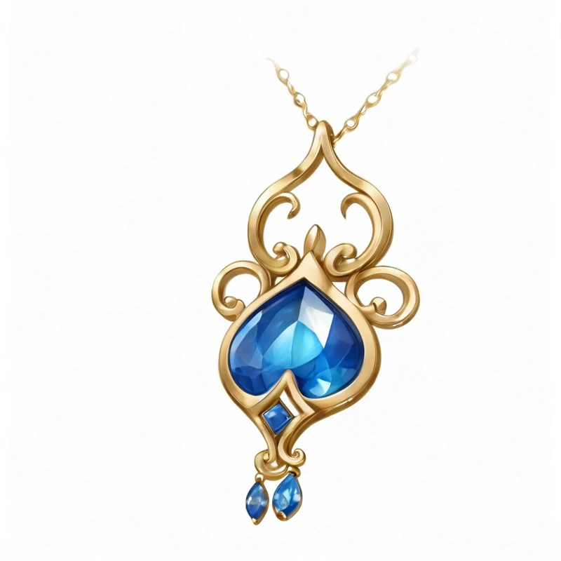 there is a blue and gold necklace,Blue Gemstone,Hand drawn texture