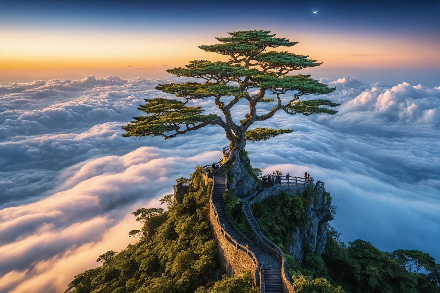 architecture,Tree,Sea of Clouds,illumination,风illumination片,Overlooking,Big scene,Raw,Ultra HD,8K,details,best quality,Perfect color matching,Sense of atmosphere,Masterpieces of international photography masters,National Geographic Photography Award Winners,9:16