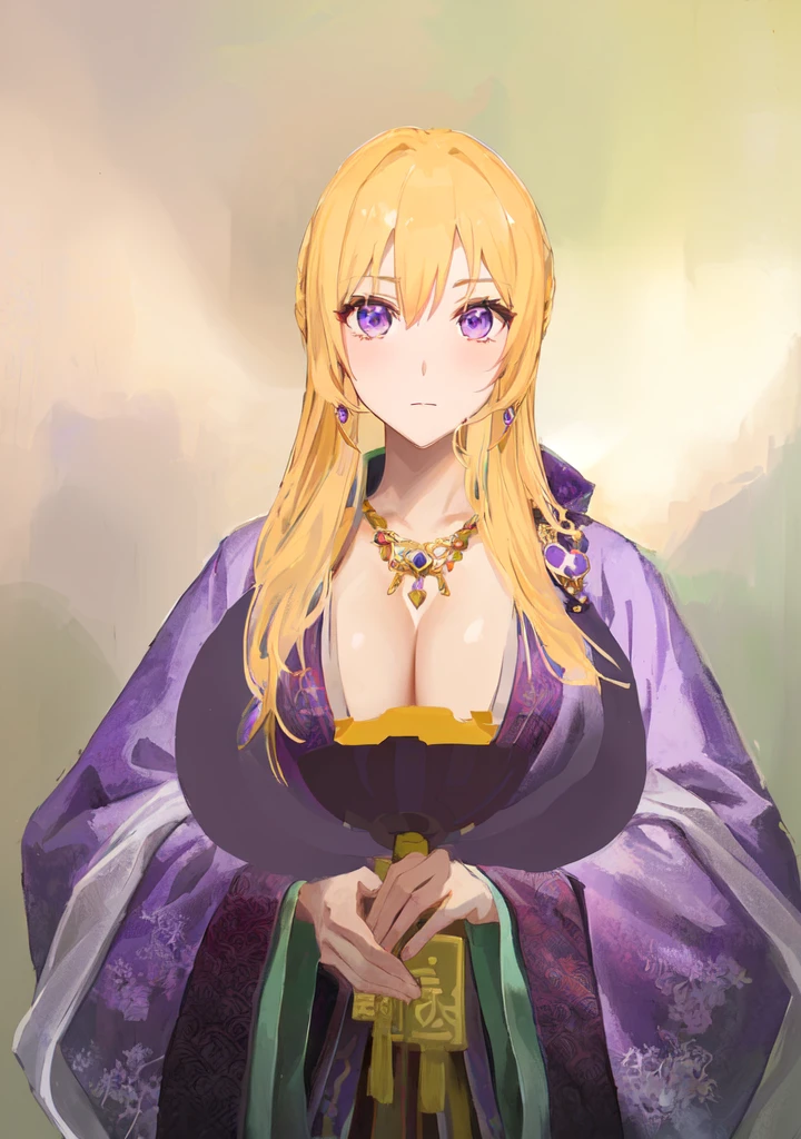 Wearing a purple robe、Cartoon image of a woman holding a bowl, ((Beautiful fantasy queen)), Produced in collaboration with Anime Painter Studio, Anime Goddess, Portrait of the Knights of the Zodiac, elfic priestess, ((Wearing noble robes)), Anime style like fate/overnight, Beautiful fantasy queen, In the anime painter studio，Three Kingdoms，Three Kingdoms志，Chinese style，antiquity，Hanfu，，巨big乳房，Good shape，Royal sister，Purple Eyes，Celluloid，big，Full figure，Noble