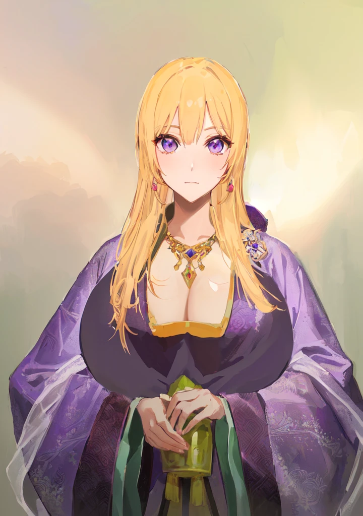 Wearing a purple robe、Cartoon image of a woman holding a bowl, ((Beautiful fantasy queen)), Produced in collaboration with Anime Painter Studio, Anime Goddess, Portrait of the Knights of the Zodiac, elfic priestess, ((Wearing noble robes)), Anime style like fate/overnight, Beautiful fantasy queen, In the anime painter studio,Three Kingdoms,Three Kingdoms志,Chinese style,antiquity,Hanfu,,巨big??,Good shape,Royal sister,Purple Eyes,Celluloid,big,Full figure,Noble